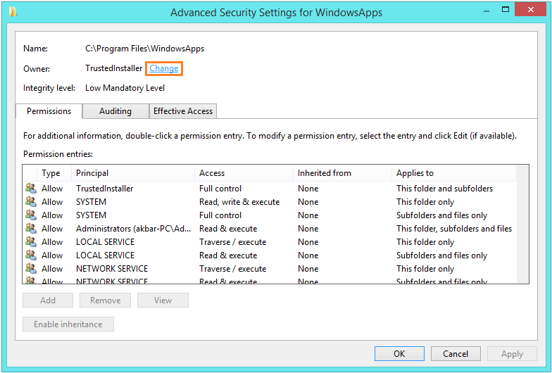 Remove Ads -- Properties - Security - Advanced 3 - Windows Wally