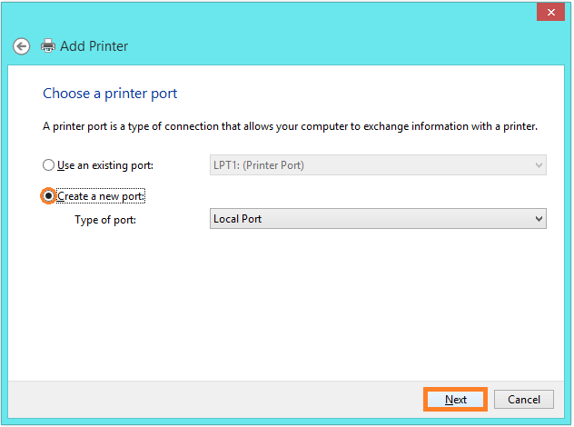 Windows 8 Printer - Create a new port - Local Port -- Windows Wally