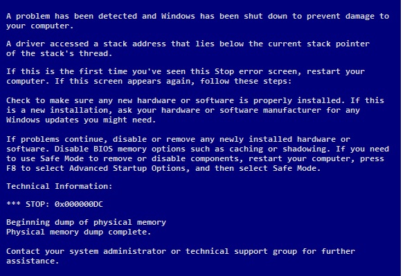 Driver invalid stack access - Cover - BSoD -- Windows Wally