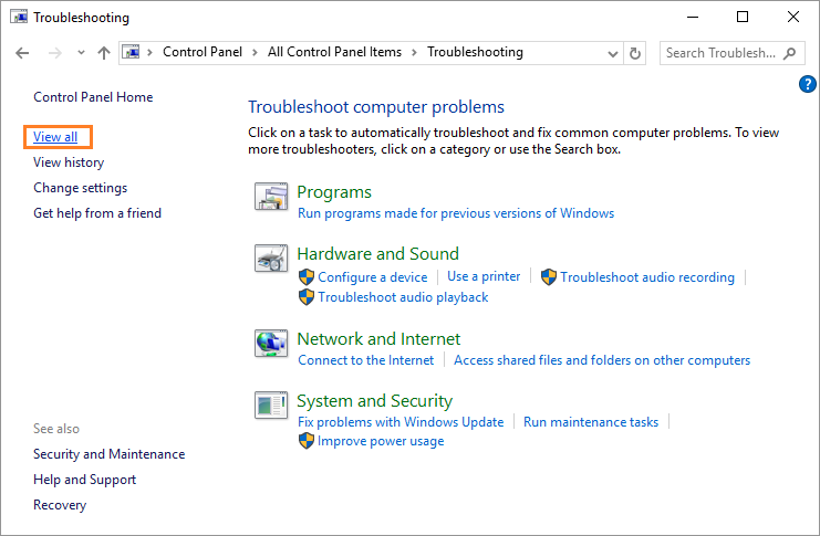 Update Trusted Sites - Control Panel - Search - Troubleshoot - View All - Windows Wally