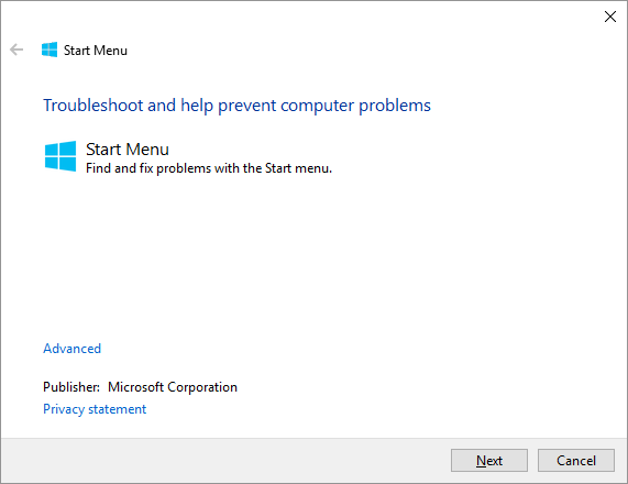 start menu experience host stopped working