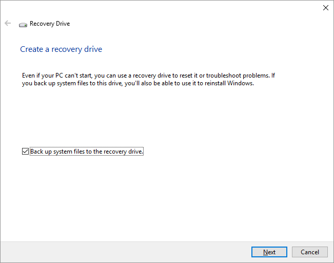 Recovery Drive -- Windows Key - Create a recovery drive - 2 - Windows Wally